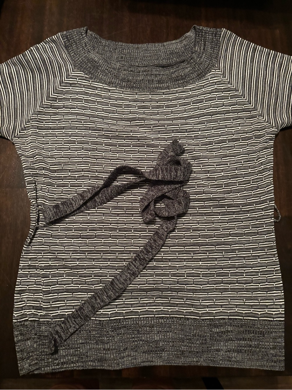 Alyx Charcoal and White Short-Sleeve Striped Knit Top